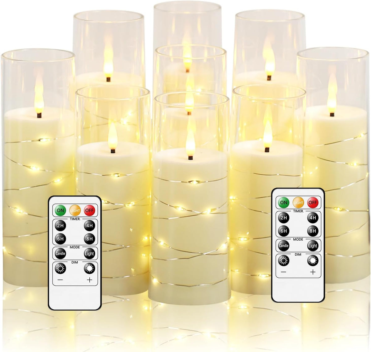 Flickering Flameless LED Candles,Battery Operated Candles 9 Pcs with Embedded Star String,Acrylic LED Pillar Candles with Remote,Suitable for Home Decoration to Create an Atmosphere (Ivory)