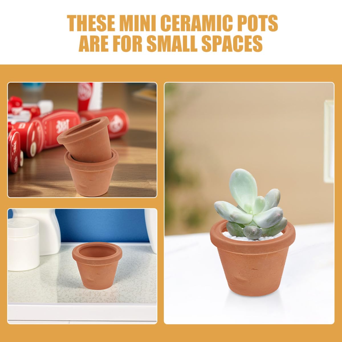 SHINEOFI 3pcs Mini Ceramic Succulent Planters Natural Terracotta Small Pots for Indoor Cactus Herbs Compact Desk Shelf Window Sill Decor Nordic Home Office Accents