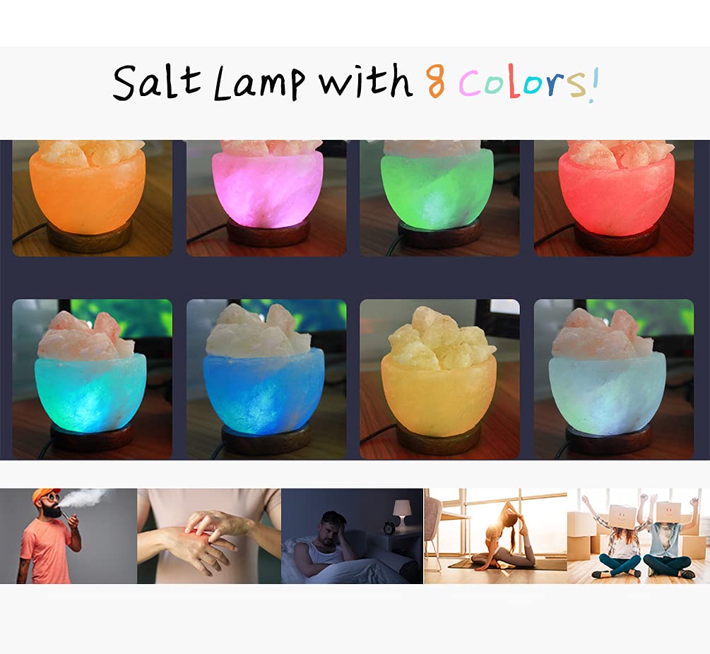 RUITASA Pink Himalayan Crystal Salt with Natural Crystal lamp Bowl, dimmers Lines and Classic Wood Base