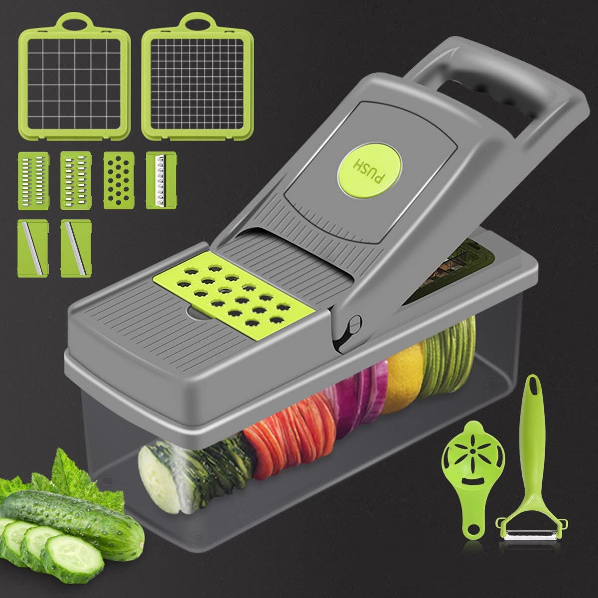 Hand Food Chopper 12 in 1 Vegetable Slicer Veg Chopper Set Grater Gadgets with Cleaning Key