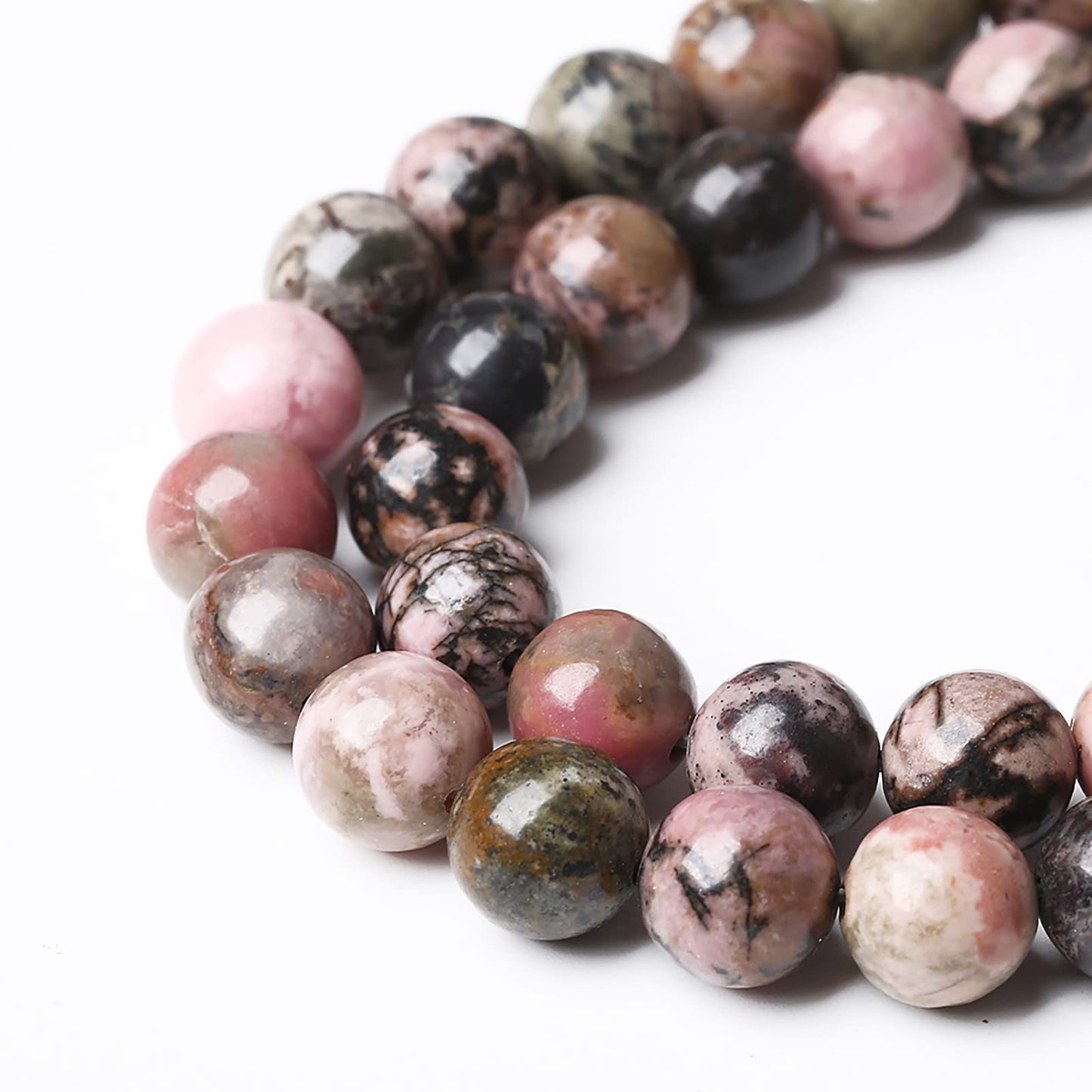 90PCS 8mm Natural Black Lace Rhodonite Beads Healing Power Stones Round Loose Gemstone Beads for Jewelry Making DIY Bracelet Necklace 32" 2 Strands