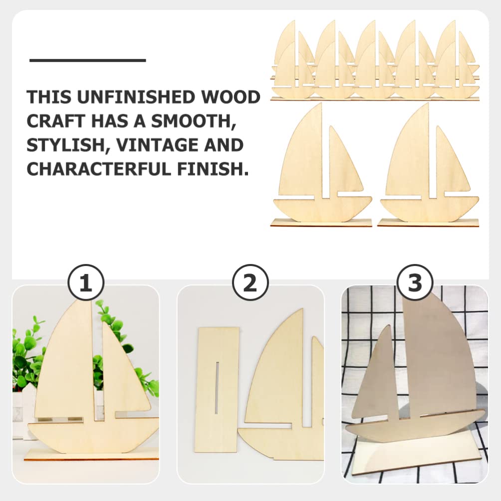 10pcs Sailboat Wood Slices Unfinished Wood Cutouts Rustic Blank Wood Sailing Slice Pieces Ornaments Hanging Embellishments for Beach Ocean Theme Party DIY Art Crafts Projects