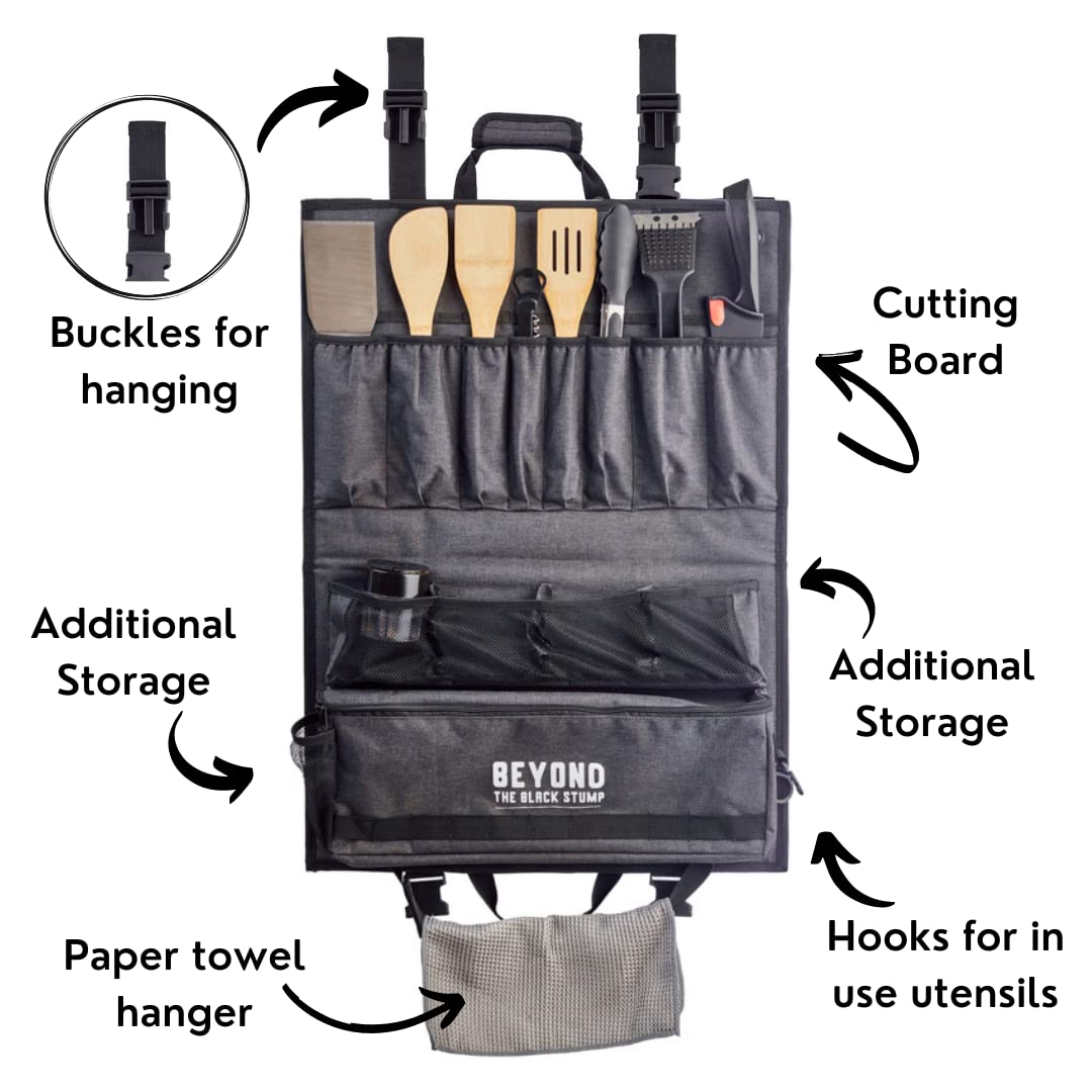 Beyond the Black Stump Camp Kitchen Organizer and Utensil Kit - Set of 14 - Travel Organizer - Grill Accessories - Portable Camping Gear