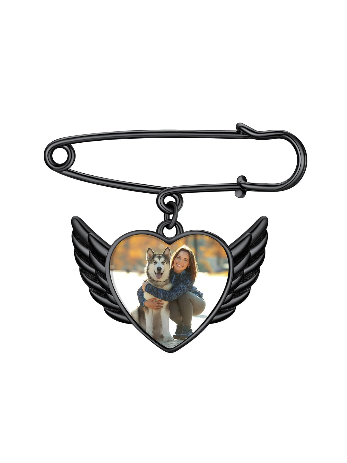 Custom4U Memorial Picture Brooch Pins Wedding Bouquets Charm for Bridal with Silver Angel Wings