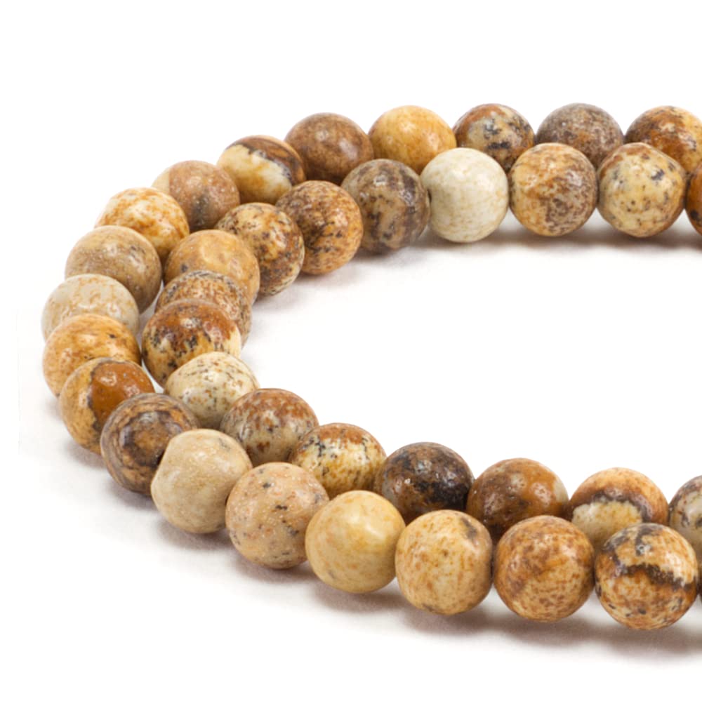 Cherry Tree Collection | 100PCS 6mm Picture Jasper Gemstone Round Beads for Jewelry Making | Includes Storage Box, Elastic String, and Needles