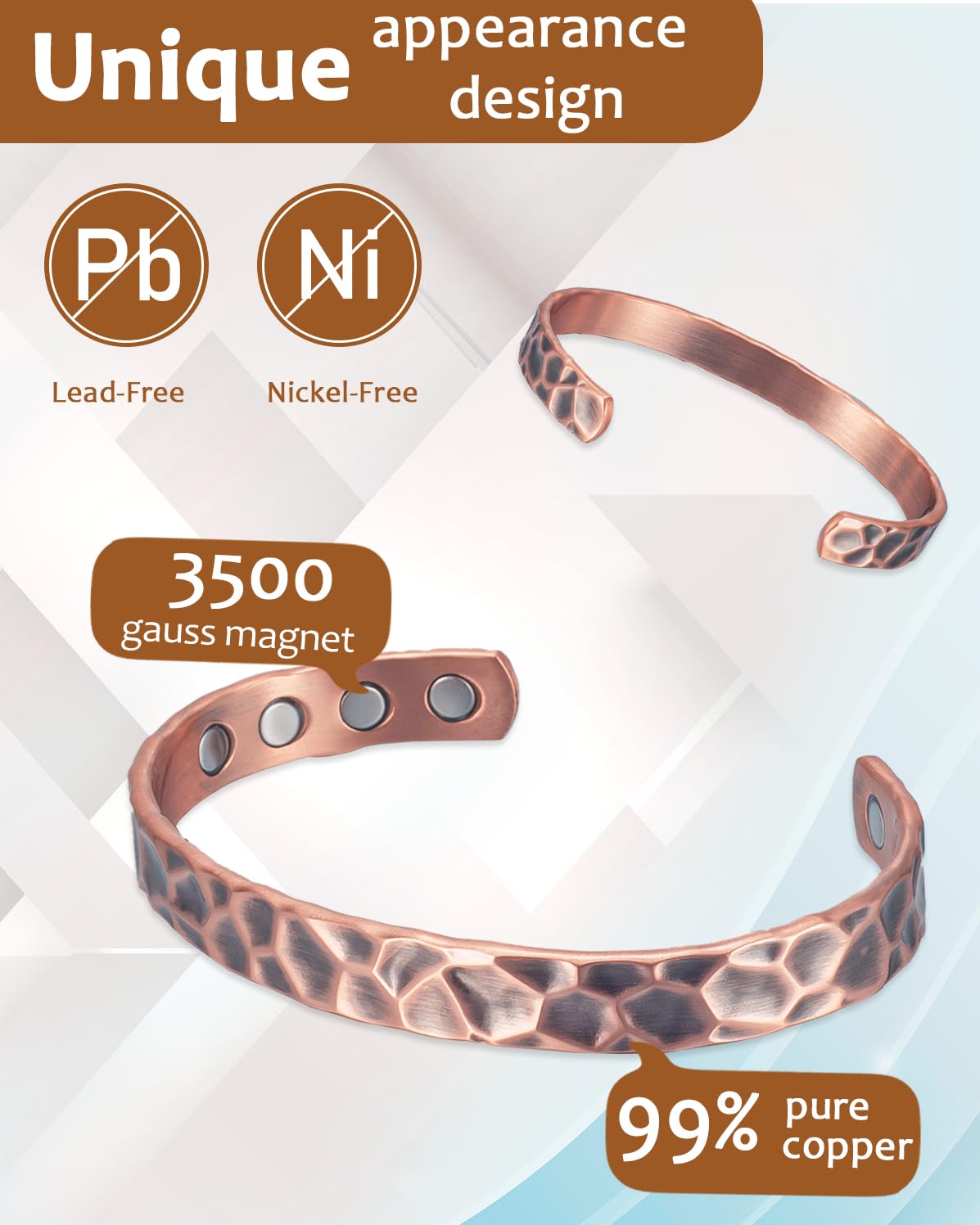 EnerCoppeX Copper Magnetic Bracelet for Women - Detox Jewelry with 3500 Gauss Magnet, Adjustable Cuff Bangle (D)