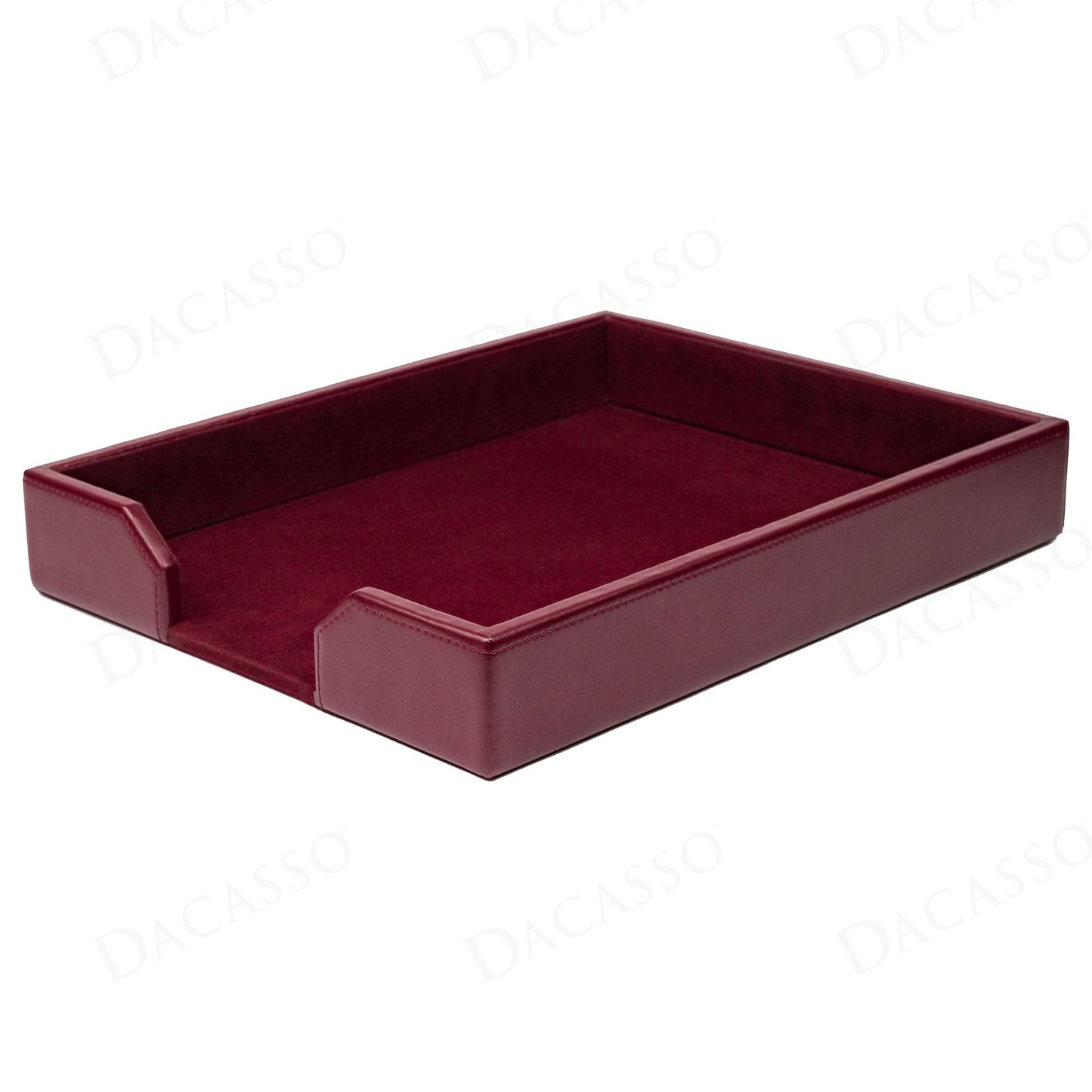 Dacasso Burgundy Bonded Leather Luxury Letter Tray Holder & Paper Organizer for Desk - Executive Desk Decor & Office Organization Essential