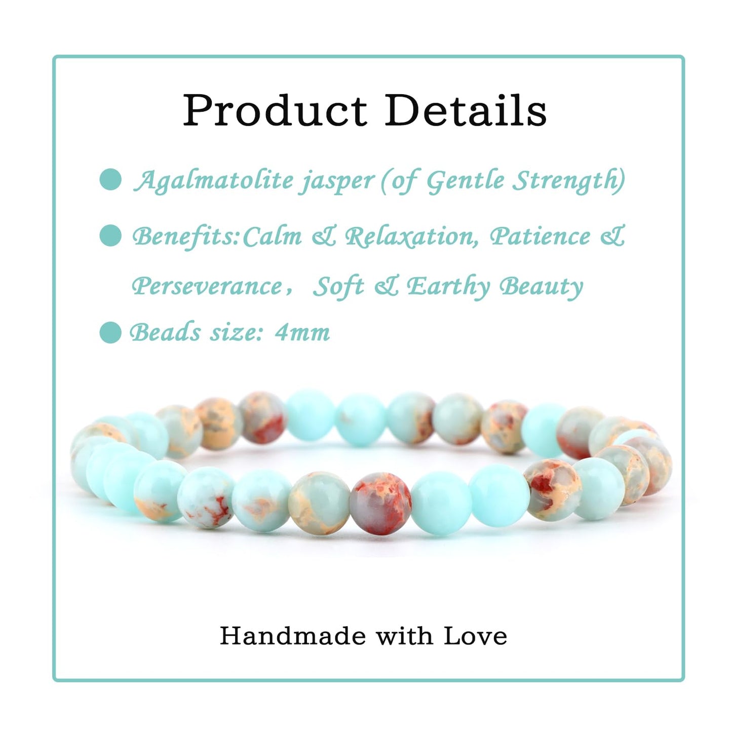 Bymitel 6mm Agalmatolite Jasper - Handmade Reiki Gemstone Stretch Bracelet, Natural Beauty & Spiritual Essence, Crystal Healing for Unisex Adults