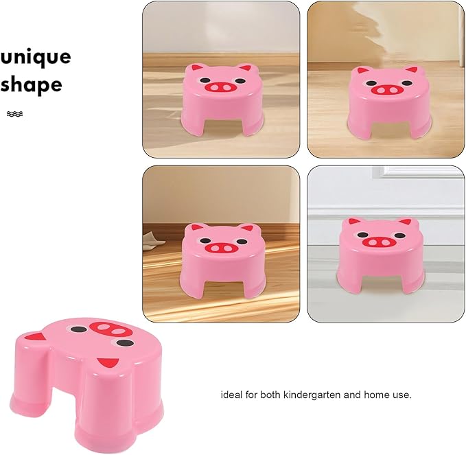 DOITOOL Cartoon Plastic Stool Non-Slip Step Stool for Bathroom Sink and Potty Training with Fun Frog and Pig Design for Boys for Bathing and Independence