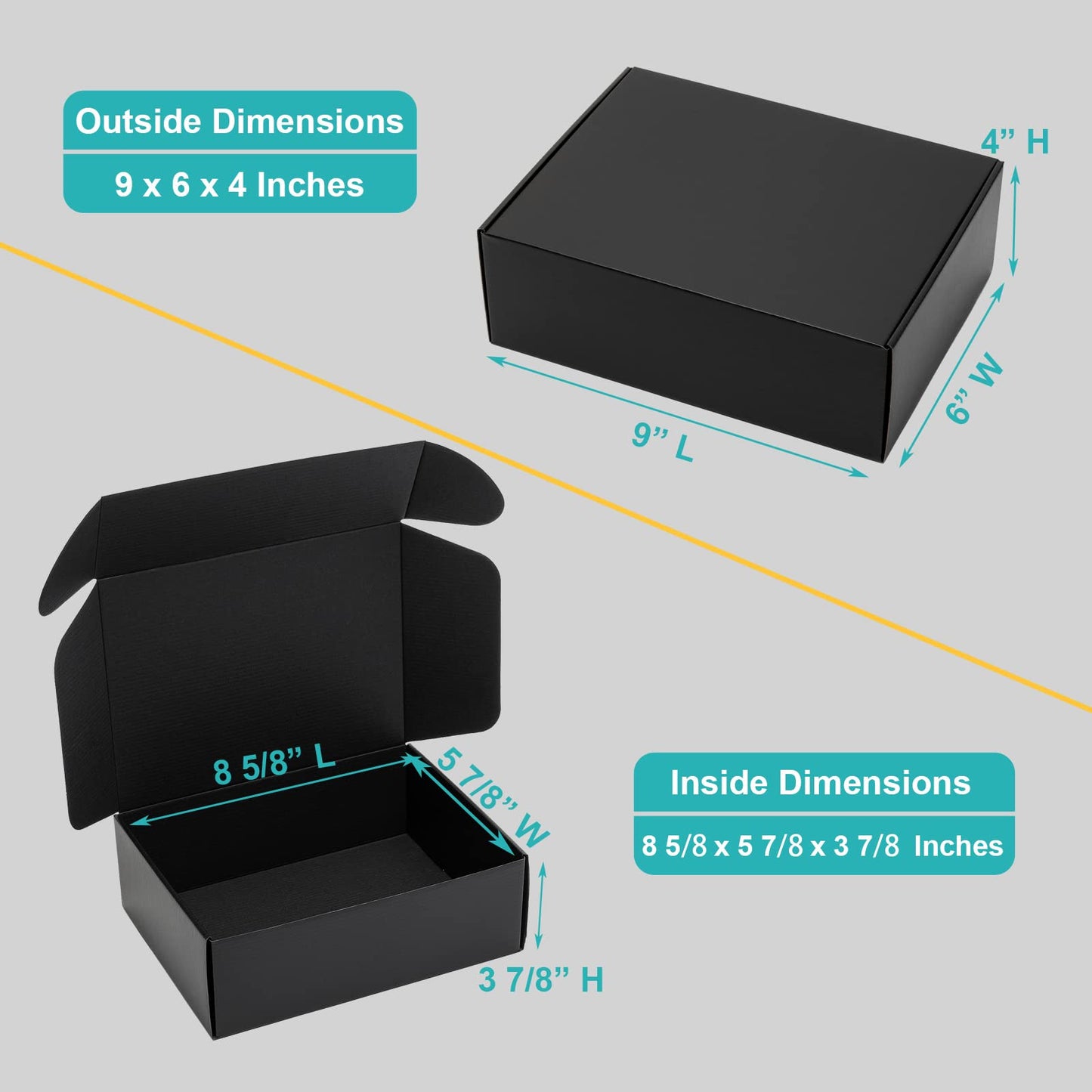 Mcfleet 9x6x4” Black Shipping Boxes - 24 Pack Corrugated Cardboard Mailing Box Packaging for Small Business - Tab Locking Literature Mailer Flat Empty Gift Packing Supplies