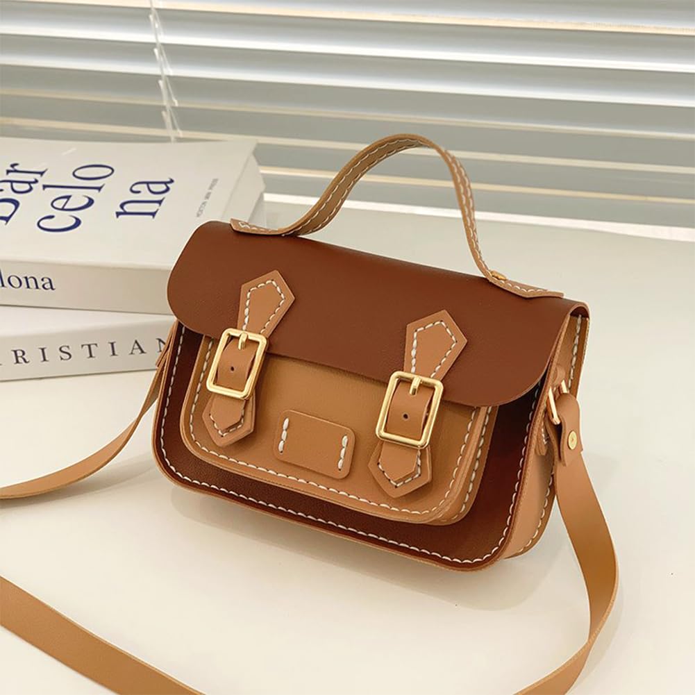 WADORN DIY Crossbody Bag Making Kits, PU Leather Shoulder Bag Sewing Set with Instruction Handmade Satchel Handbag Making Kit Purse Sewing Kit for Women Handicraft Gift, 9.8x3.5x6.7 Inch(Brown+Khaki)