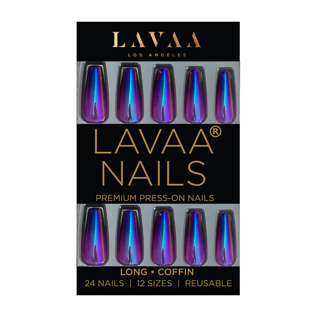 ALIEN BABE Press-On Nails by Lavaa Beauty | Blue Purple Chrome Long Coffin Nails