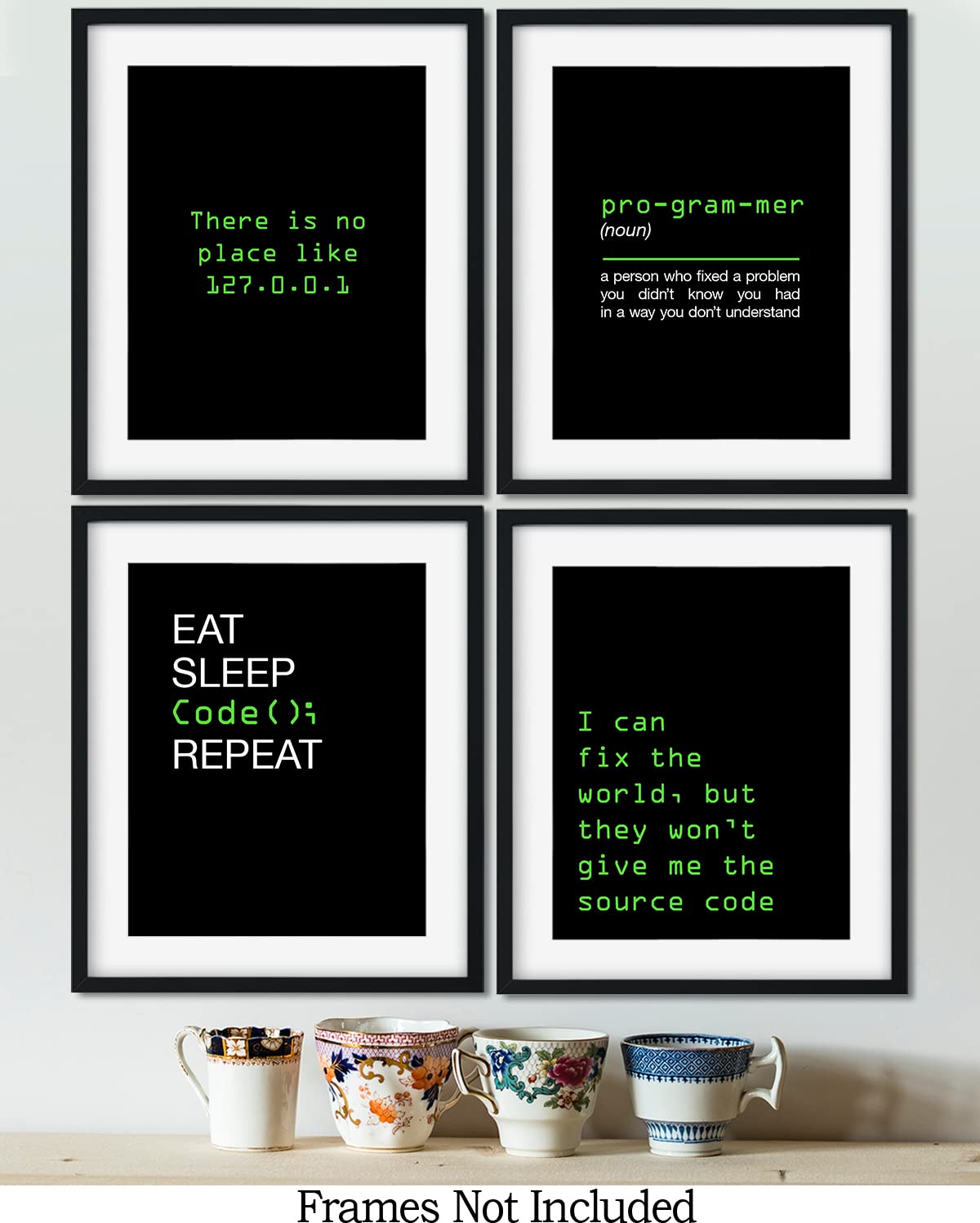 Govivo Office Decor - Computer Science Art - Set of 4 Geek Wall Art - Fun Gift For ICT Teacher, Student, Coding Nerd, Computer Programmer, Dad - 11x14 unframed print