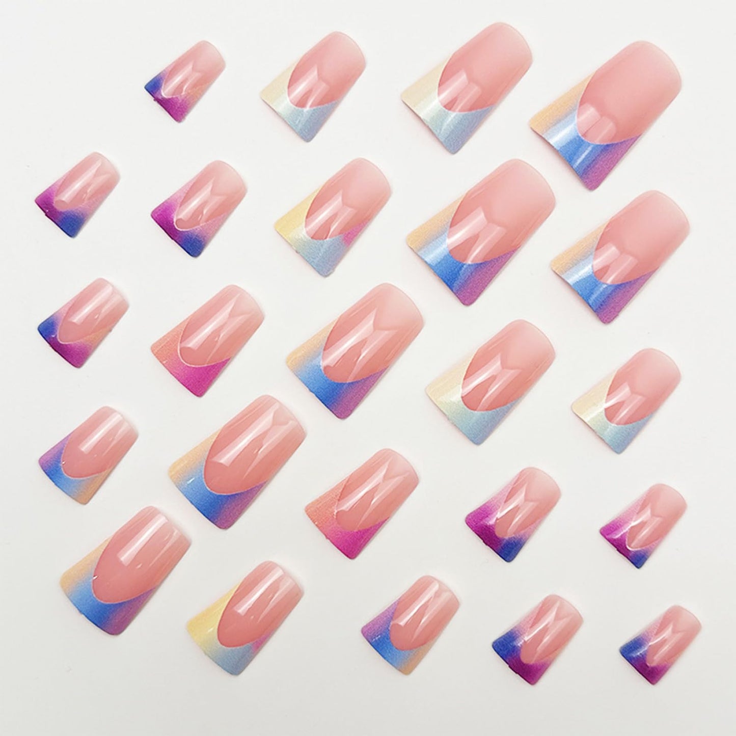 IMRAIN 48Pcs Press on Toe Nails Short Fake Toenails & Medium Duck False Nails with Colorful French Tip Design Glossy Glue on Toe Nails Summer Acrylic Manicure Toenail Press on Nails