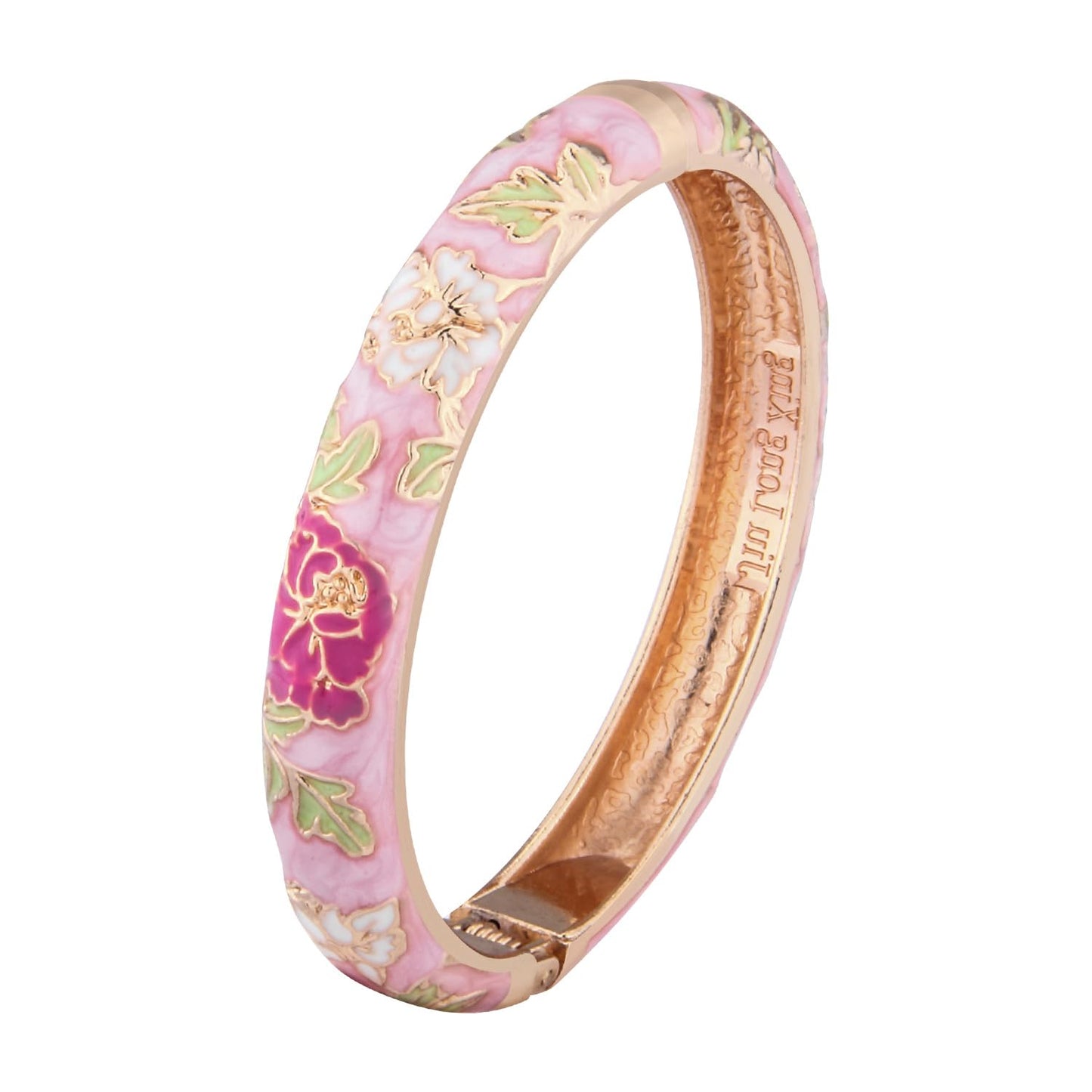 UJOY Bangles 5 Pcs Enamel Jewelry Set Rose Flower Engraved Cloisonne Bracelets Pack in a Box 5PCS-LPK