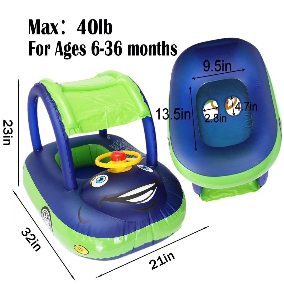 baby pool float with canopy Summer Steering Wheel Sunshade Swim Ring Car Inflatable toys infants Float Seat Boat for kids toddlers(Color blue)
