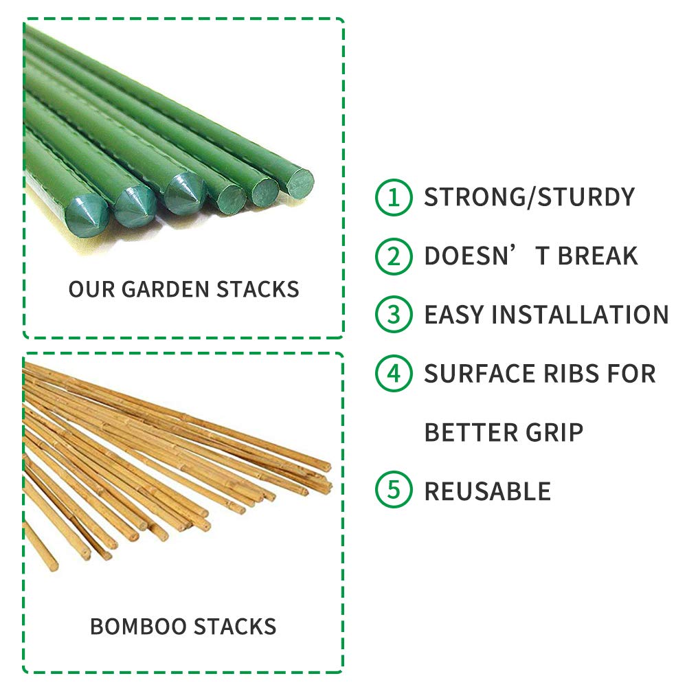 G-LEAF Garden Stakes 5 ft Plastic Coated Steel Tube Sturdy Metal Plant Sticks for Tomato,Cucumber,Bean,Tree,Pack of 25