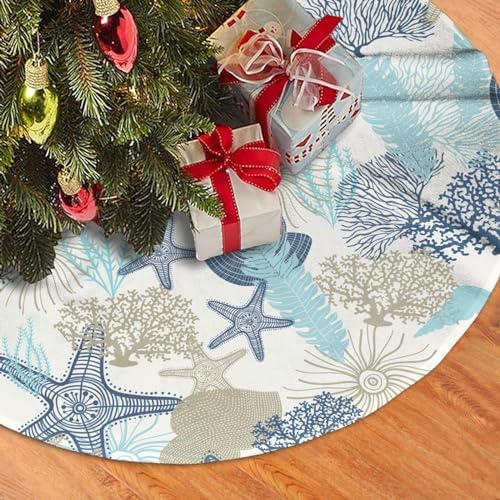 Starfish Algae Corals Seashells Christmas Tree Skirts Starfish Algae Corals Seashells Printed Tree Skirt 30" Gorgeous Xmas Holiday Party Ornaments Keepsake Gift