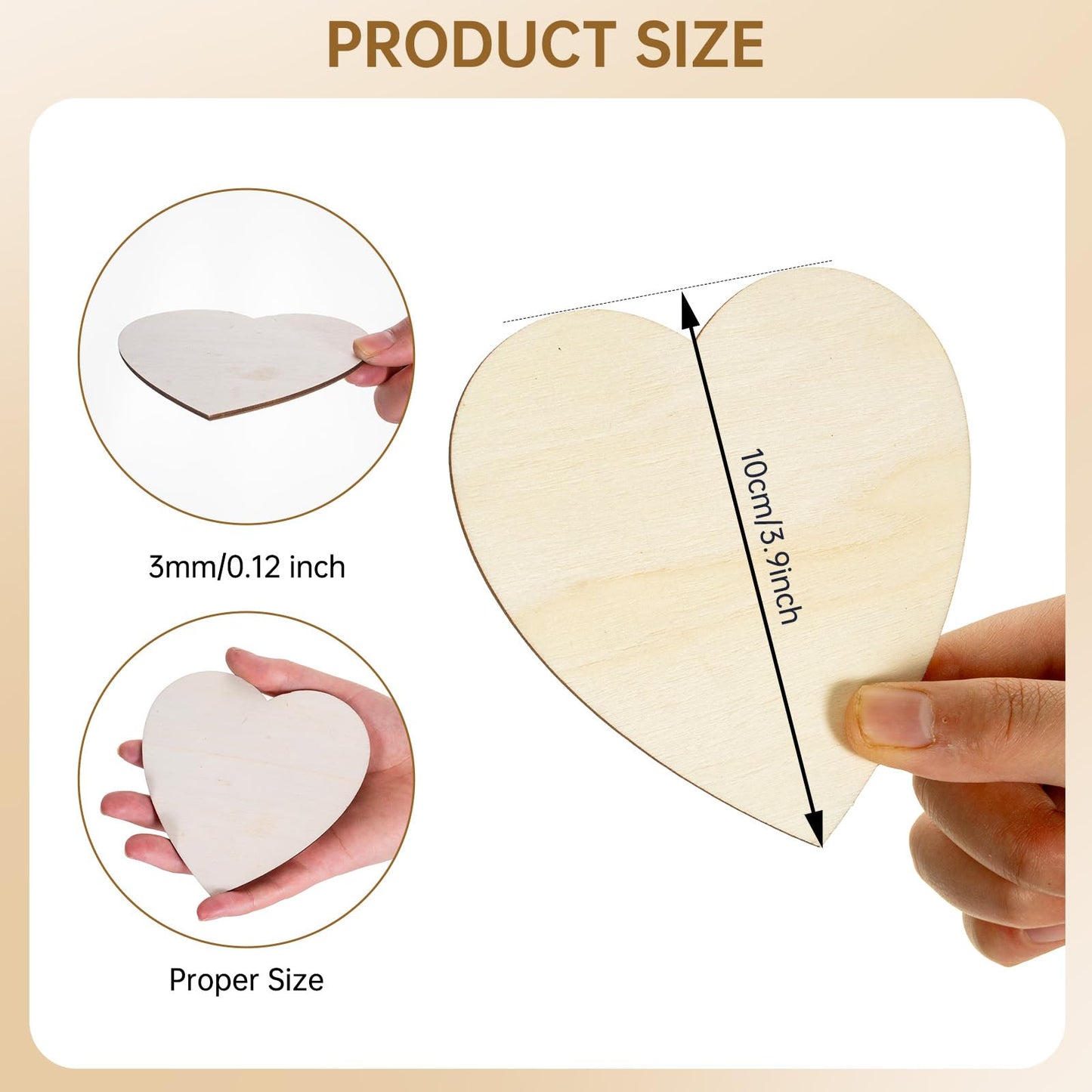 100PCS Wooden Heart for Crafts, 4 Inch Unfinished Wood Pieces for Crafts, Natural Heart Shape Wooden Slices Cutouts Coasters for Paint DIY Pyrograph Staining Burning Engraving Carving