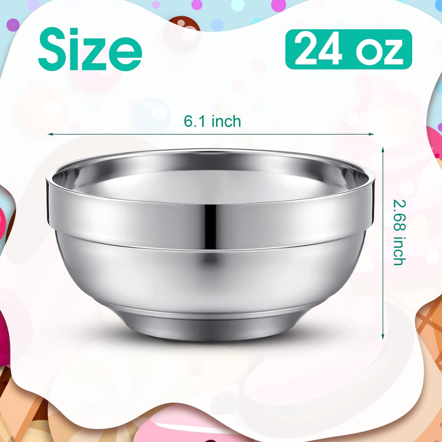 Funnymoom 8 Pack 24 oz Stainless Steel Bowls Double Walled Insulated Soup Ice Cream Metal Mixing Nesting Bowls for Serving Soup Rice Cereal (304 Stainless Steel)