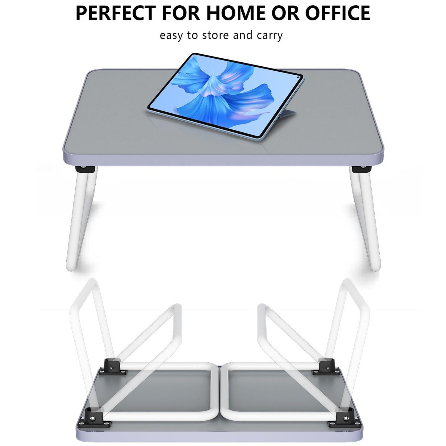 Lap Desks Laptop Tray for Bed or Couch,Portable Breakfast Serving Tray with Folding Legs,Foldable & Lightweight Mini Table, Laptop Stand for Working, Reading and Writing,Gray