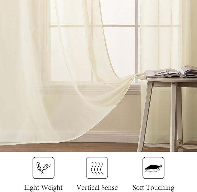 MIULEE Light Cream Sheer Curtains 96 inches Long Window Curtains 2 Panels Solid Color Elegant Window Voile Panels/Drapes/Treatment for Bedroom Living Room (54 X 96 Inches Light Cream)