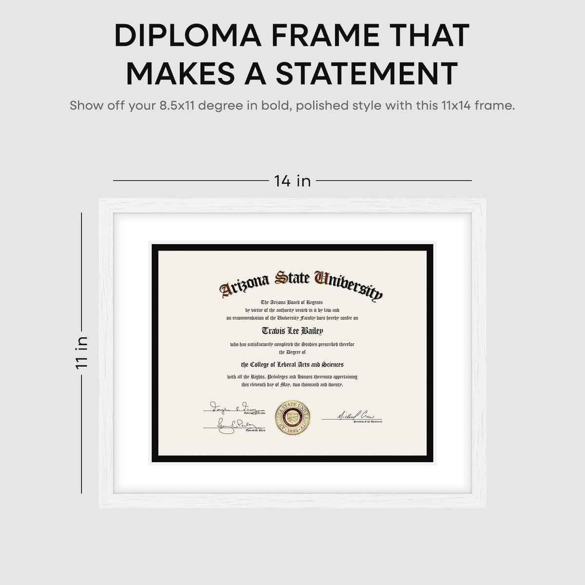 Homeforia 11x14 White Diploma Frame, High End Black Oak 11 x 14 Certificate Wood Frames with Mat 8.5x11, 14x11 Wooden Document Matted Frame, Award Graduation Frames, Tempered Glass, Wall Kit, Set of 1