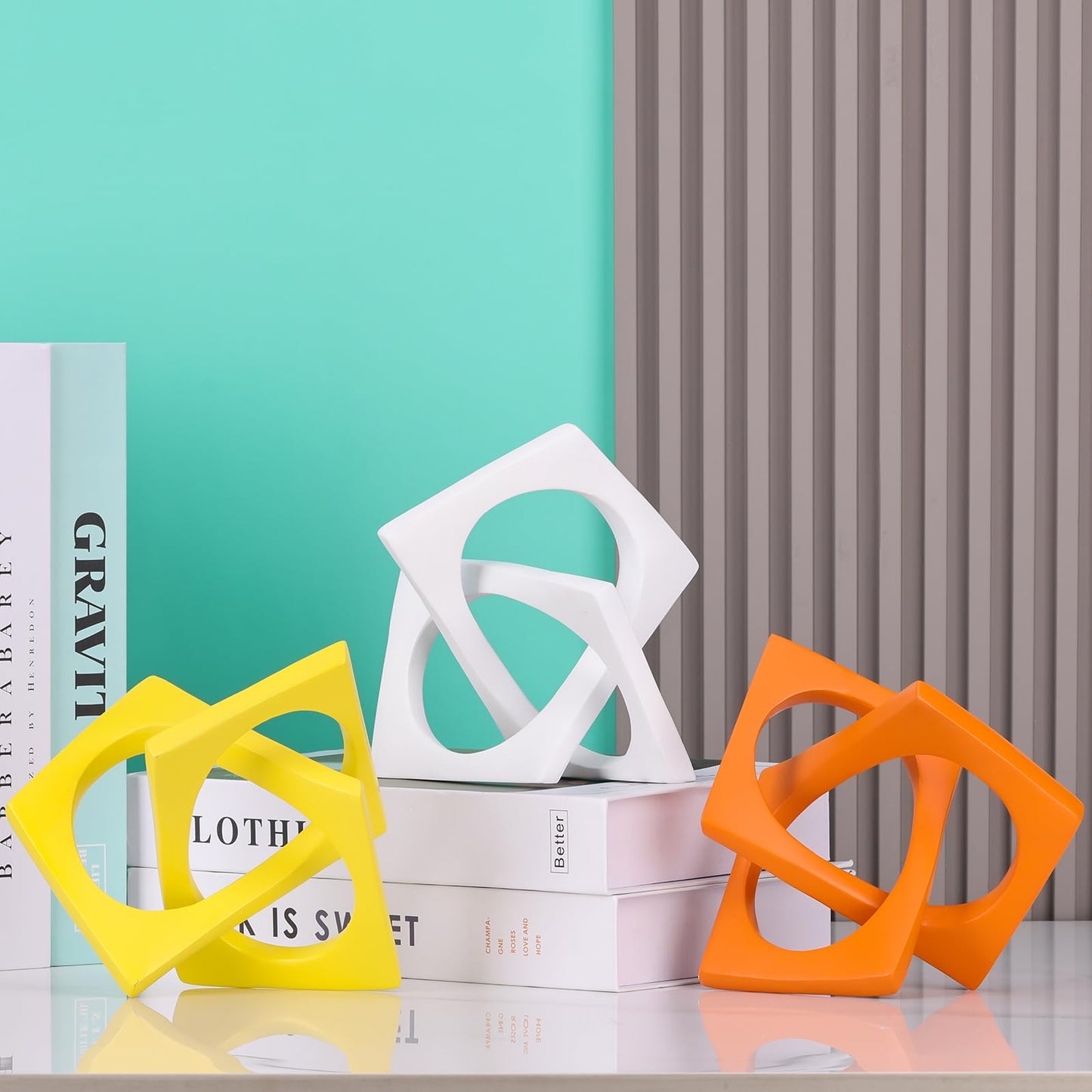 Modern Geometric Sculpture White Knot Statue Decor, Home Bookcase Centerpiece Jax Decorative, Tabletop Sculpture and Figurines, for Home Decor Accent Cube Ornaments