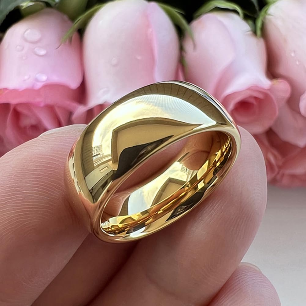 TUTISS 8mm Gold Tungsten Rings for Men Women Engagement Wedding Bands Domed Polished Comfort Fit Size 10