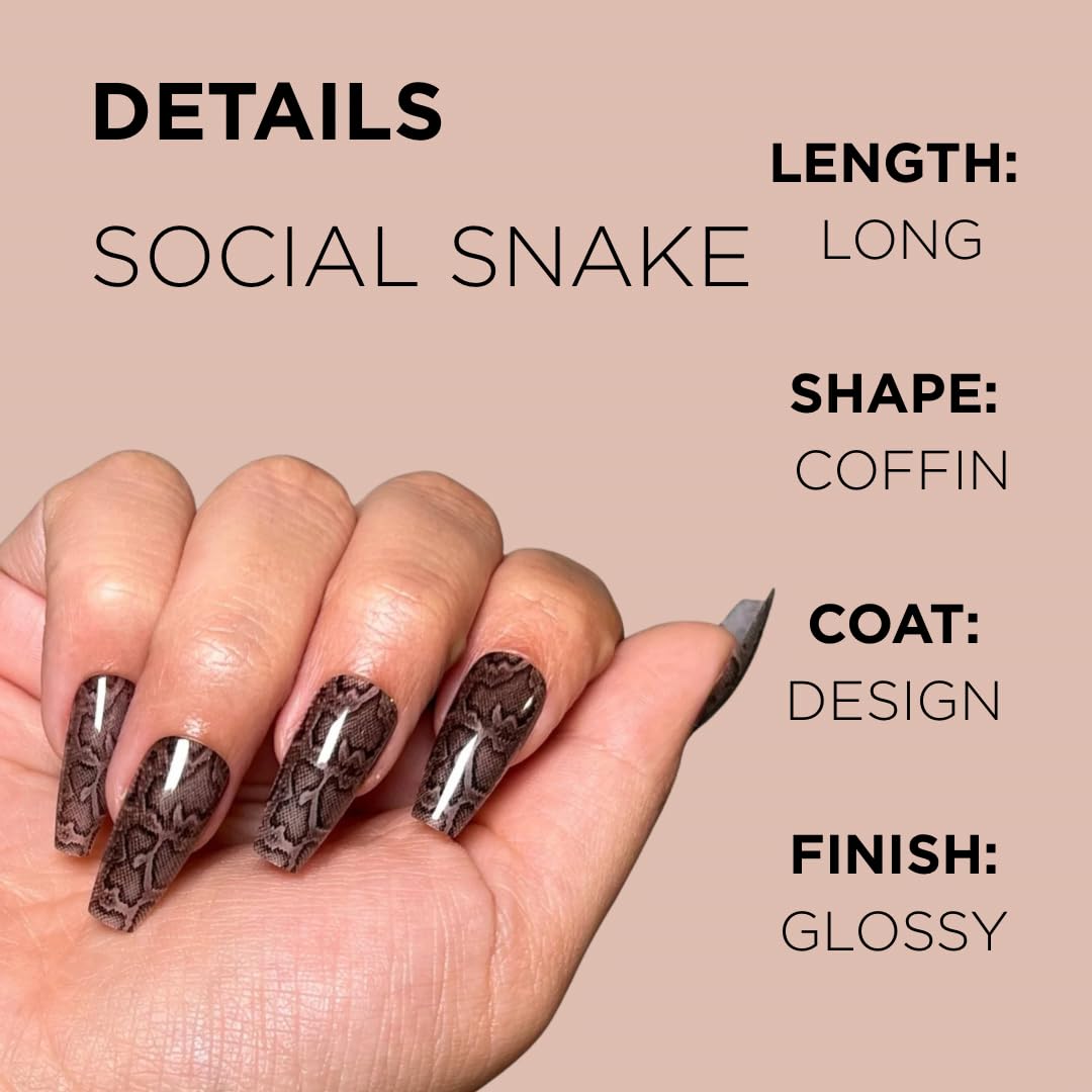 SOCIAL SNAKE Press-On Nails by Lavaa Beauty | Long Coffin | Black Glossy Snakeskin Design Nails