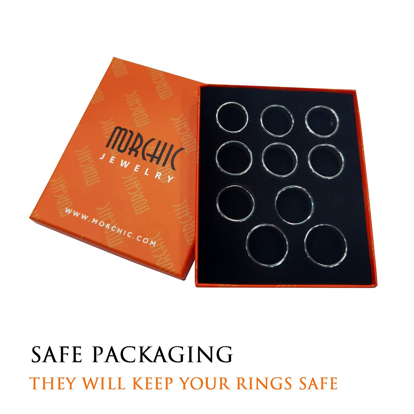 Morchic 10Pcs Pack Hematite Stone Rings for Women & Men, Unisex Faceted Set (6mm Width) - Mixed Sizes 6-12, Chakra Balancing, Polished Gemstone, Gift Ready