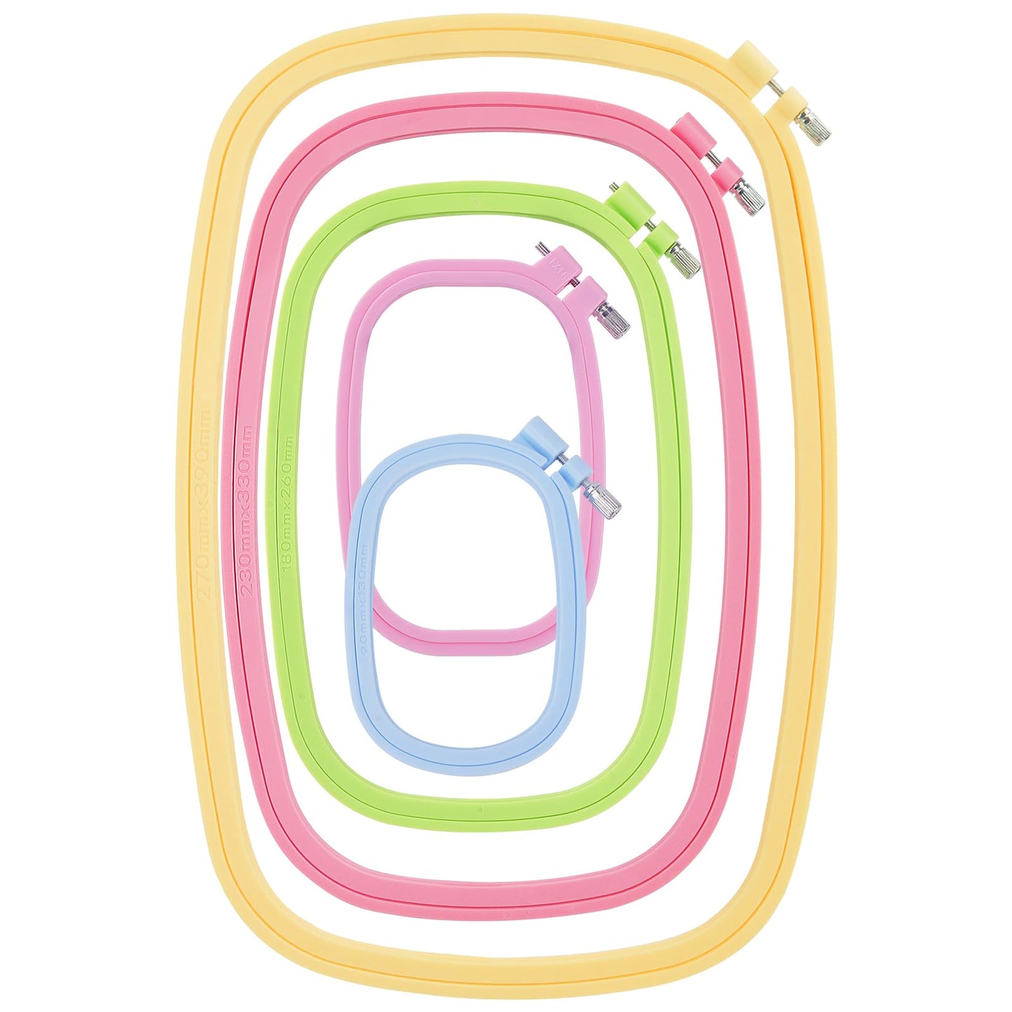 QLOUNI 5 Pack ABS Rectangular Embroidery Hoops Set, Cross Stitch Hoops 5 Inch 6 Inch 10 Inch 12 Inch 15 Inch Plastic Candy Color Embroidery Hoop for DIY Embroidery Craft