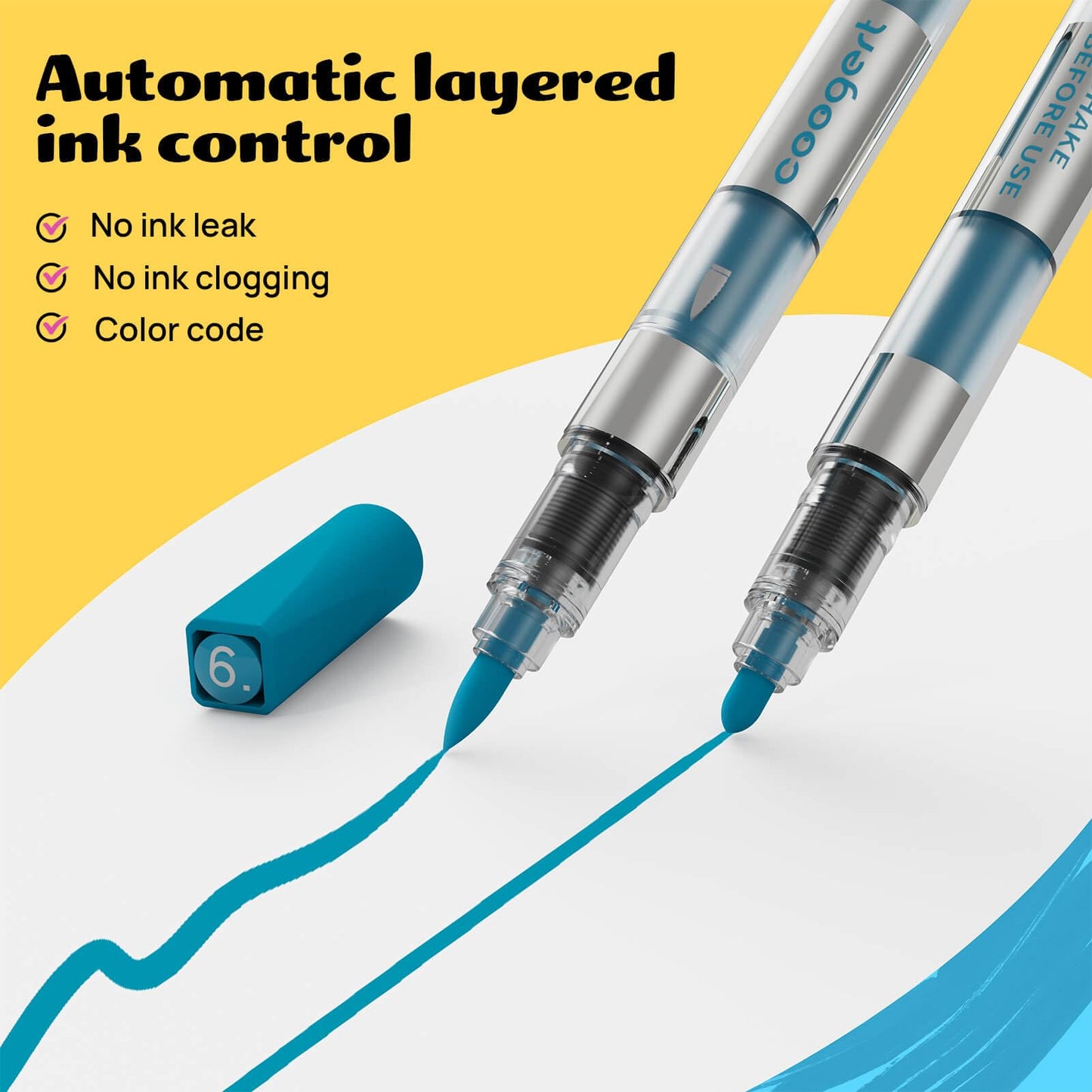Coogert 24 Automatic Ink Control Acrylic Paint Markers Dual Tip, Brush Tip Medium Tip No-Bleed Acrylic Paint Pens For Rock Painting, Wood, Fabric, Canvas, Glass, Plastic, Art Painting Supplies Kit