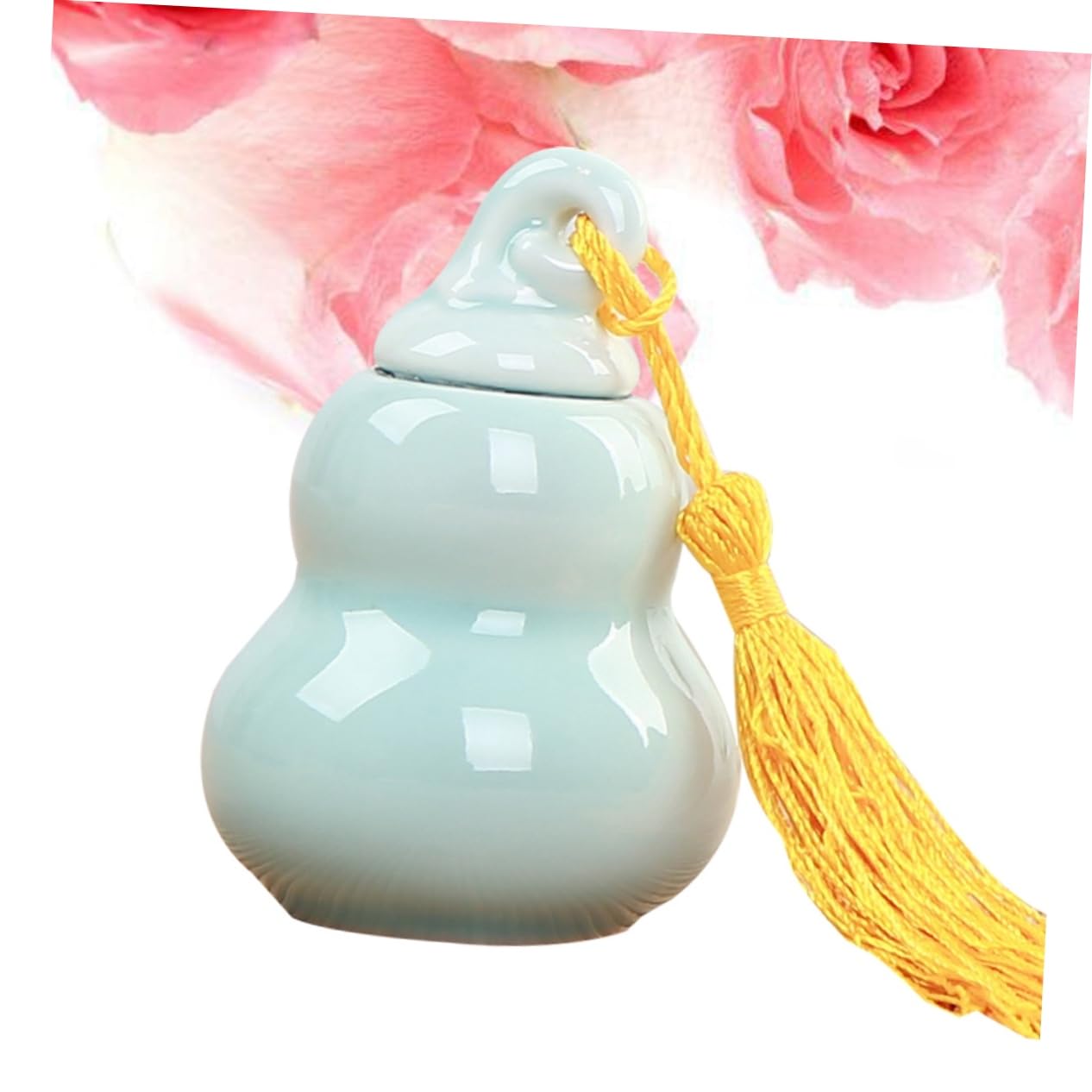 Homoyoyo Mini Ceramic Gourd-shaped Tea Jar for Powder and Tealeaves Storage Airtight Decorative Container for Kitchen and Travel Use
