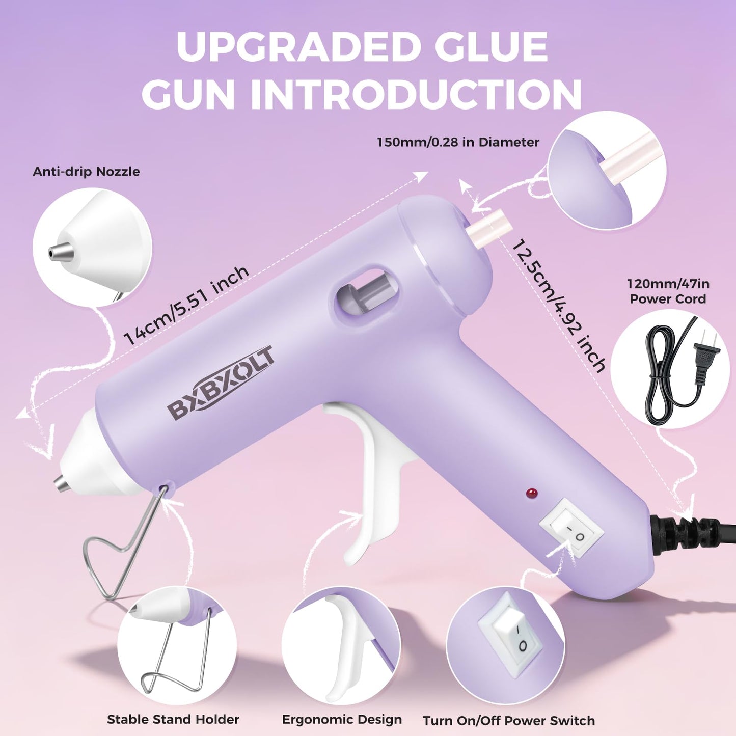 Hot Glue Gun, 30W Glue Gun Set with 30 Premium Glue Sticks, Fast Preheating Hot Melt Glue Gun for Crafts, DIY Arts & Quick Home Repairs, School Projects, Light Purple