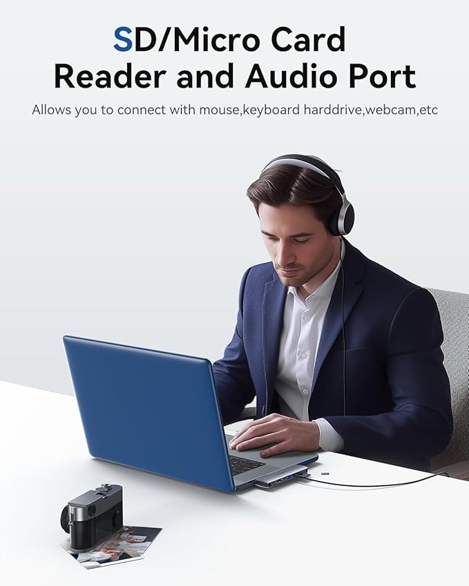 USB C Adapter HDMI USB Multiport Hub,8 in 2 Accessories with 4K@60hz HDMI,Thunderbolt 3,USB C and 3 USB A 3.0 Data Ports SD TF Card Reader, Audio (Grey)