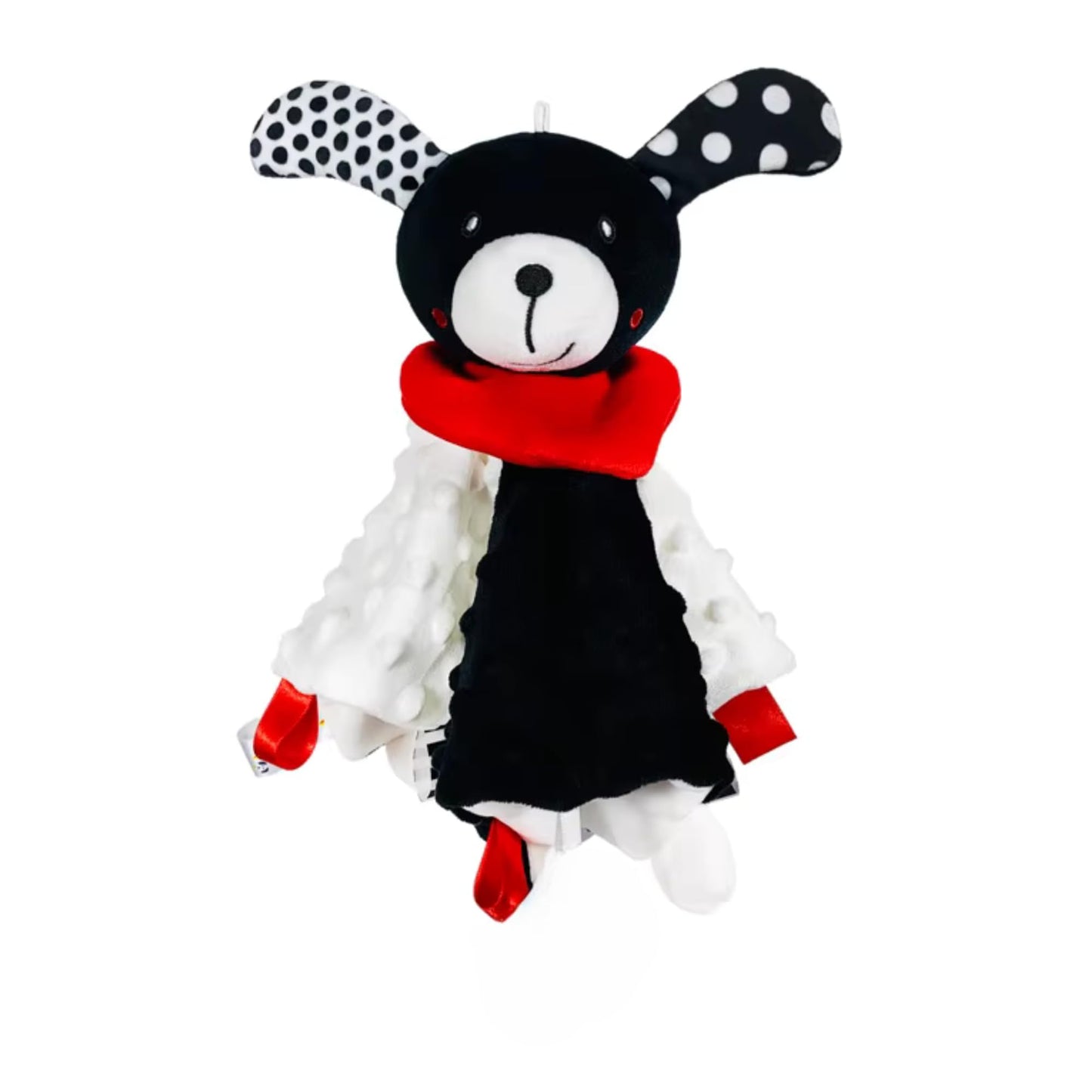 High Contrast Baby Security Blanket-Soft Sensory Lovey for Babies-Red, Black and White Blankie Comfort Toy (Spot the Pup)