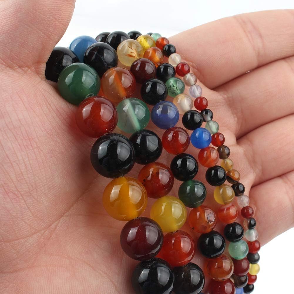 6mm Natural Multicolor Agate Beads for Jewelry Making Round Loose Gemstone Stones 1 Strand 15 Inch (About 60-63 pcs)