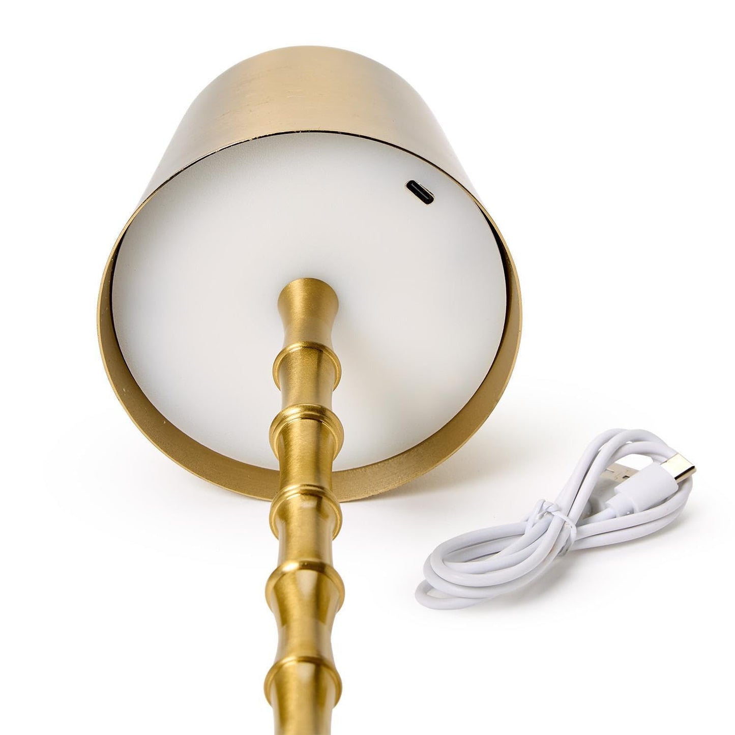 Two's Company LED Cordless Gold Bamboo Table Lamp in Gift Box, 14.5-Inch, Iron