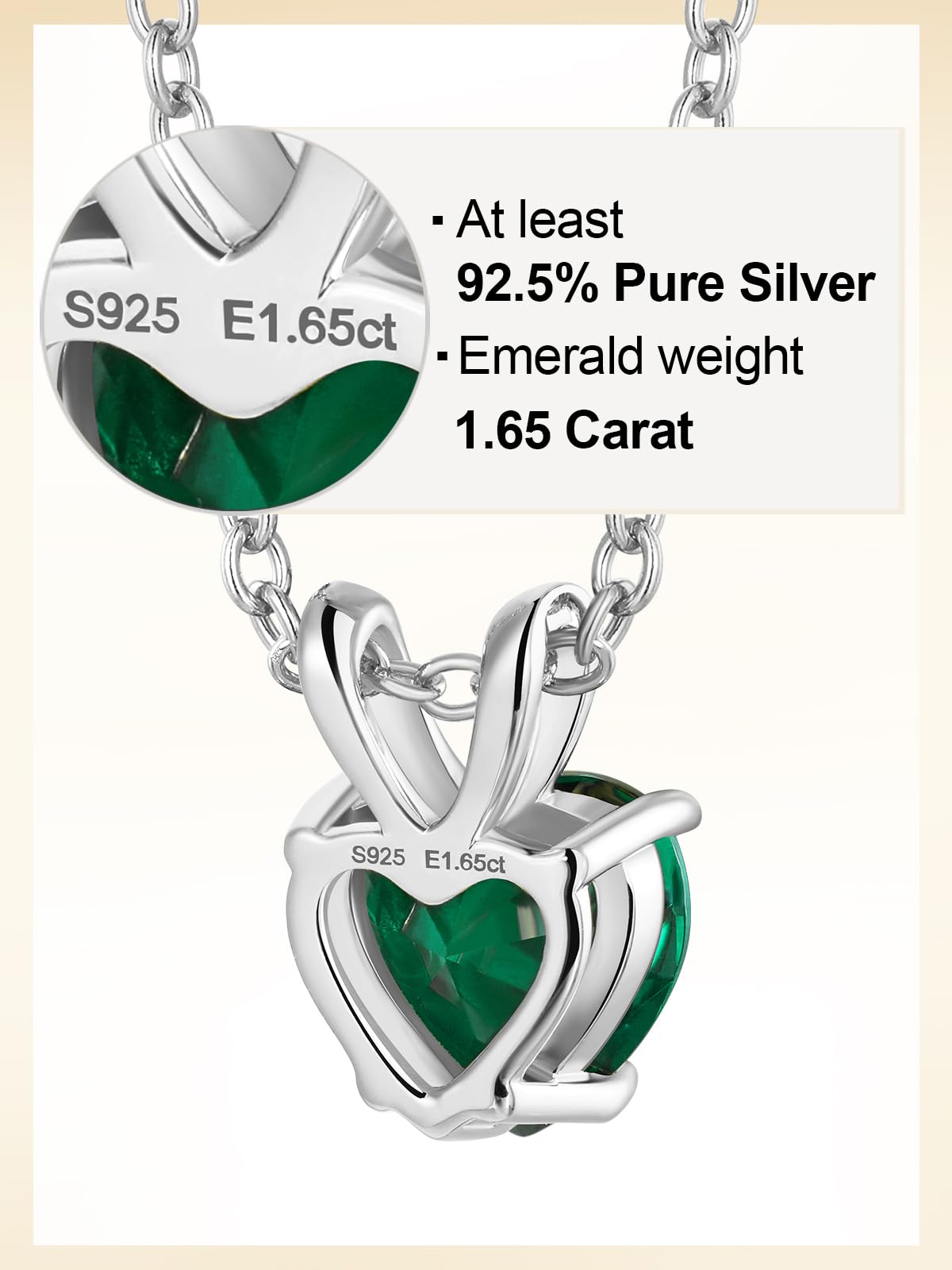 CYW 1 Carat Green Emerald Small Heart Necklace for Women 925 Sterling Silver Solitaire Pendant Necklace