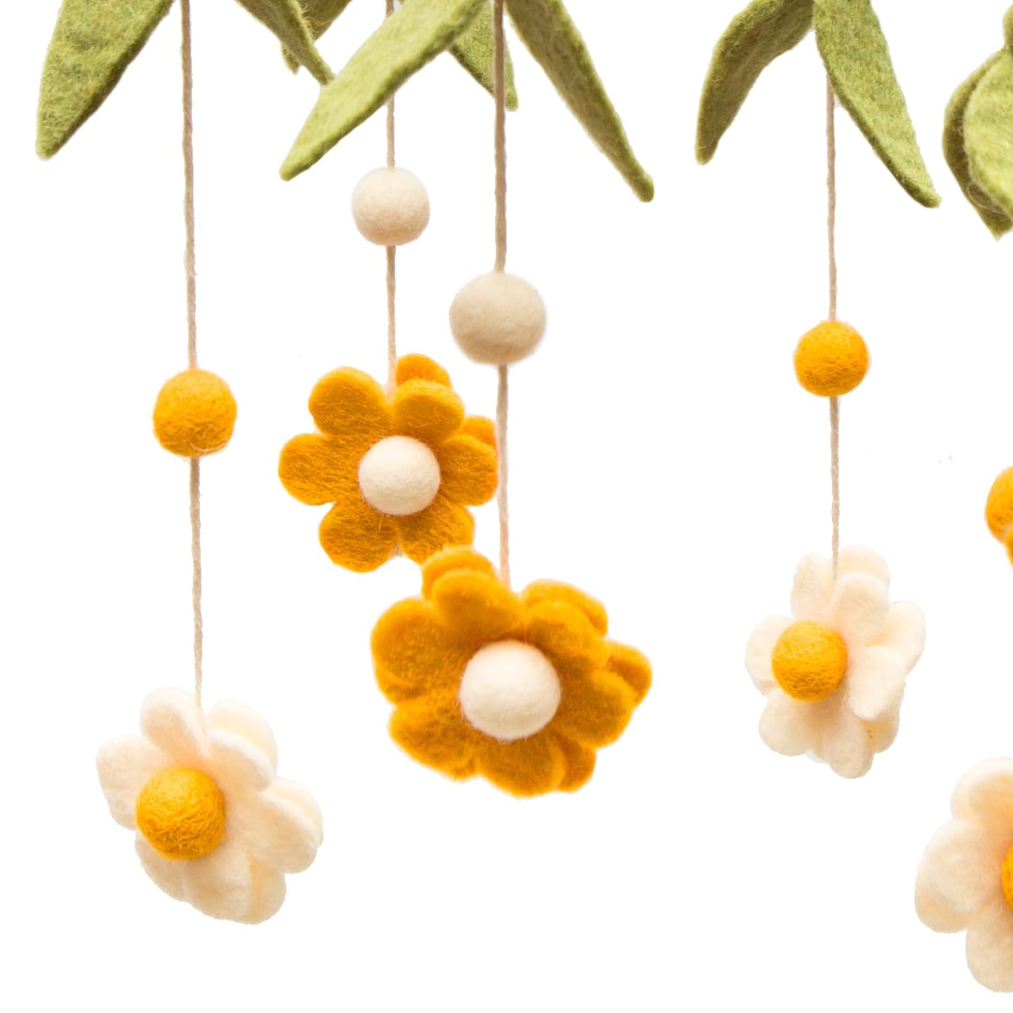 GLACIART ONE Baby Nursery Flower Mobile for Crib | Gender Neutral Mobile for Daisy Nursery Decor | Felt Hanging Leaves & Daisy Flowers Room Decorations Handmade from Natural Wool | Great Gift Idea
