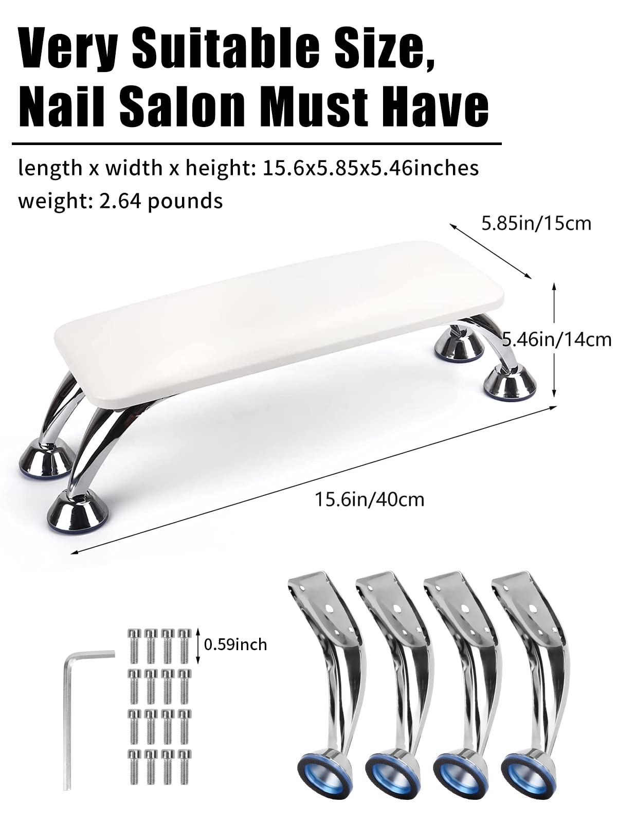 Nail Arm Rest for Acrylic Nails, Microfiber Leather Nail Hand Rest Cushion for Nails, Soft Hand Pillow Footstool with 4 Stainless Steel Stands Thick Sponge Nail Pillow for Nail Tech Use (White)