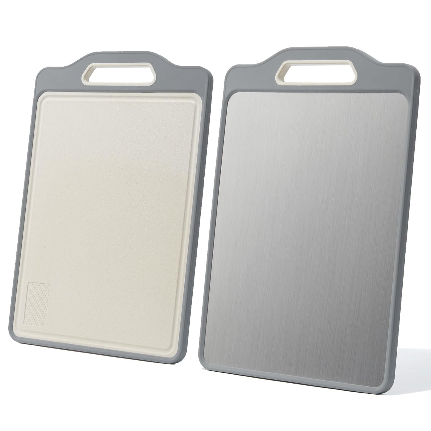 Stainless Steel Cutting Boards For Kitchen,Double Sided Cutting Board With Handle,Stainless Cutting Board And Wheat Straw Chopping Board With Juice Troughe,Kitchen Chopping Board Easy To Clean