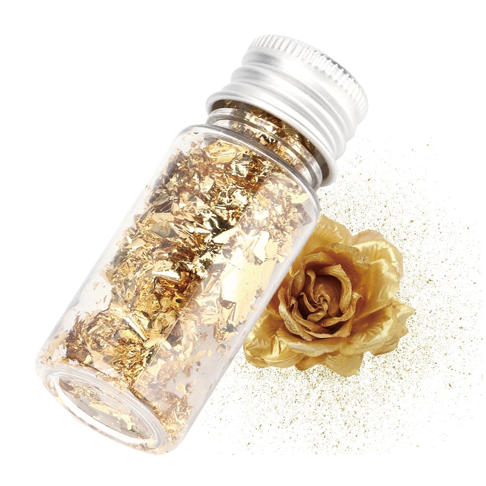 Lwuey Decorating Flakes, Gold Leaf Cake Decoration Flake Goldlen Toppers Gilding Foil Decor Imitation Metallic Decorative Drink Cooking Chocolates Cakes Drinks Dessert Cupcake Makeup 4PCS