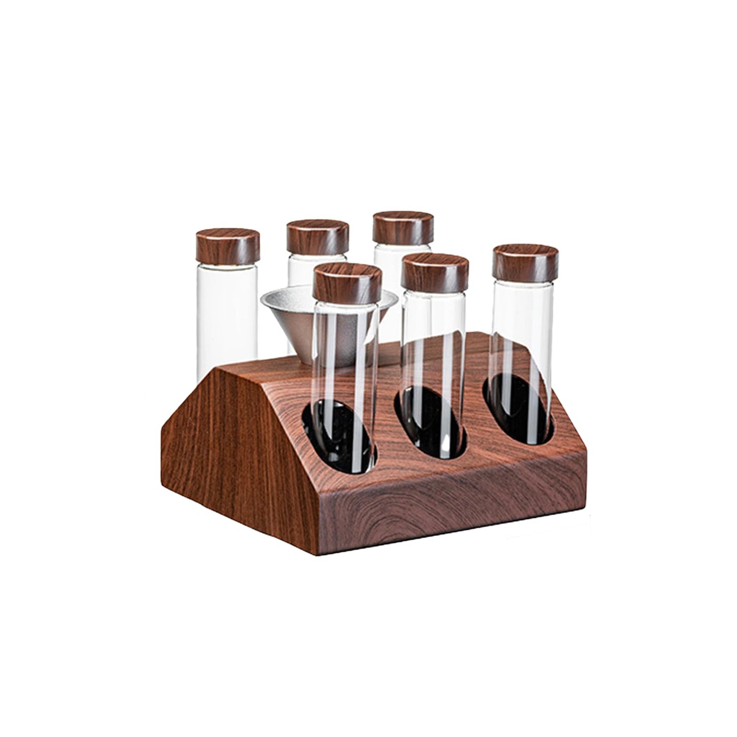 K KAFFEELUX Wooden Coffee Bean Sampling Set with Test Tubes, Funnel - Coffee Bean Storage & Tasting Kit for Coffee Lovers, Cafes (F)