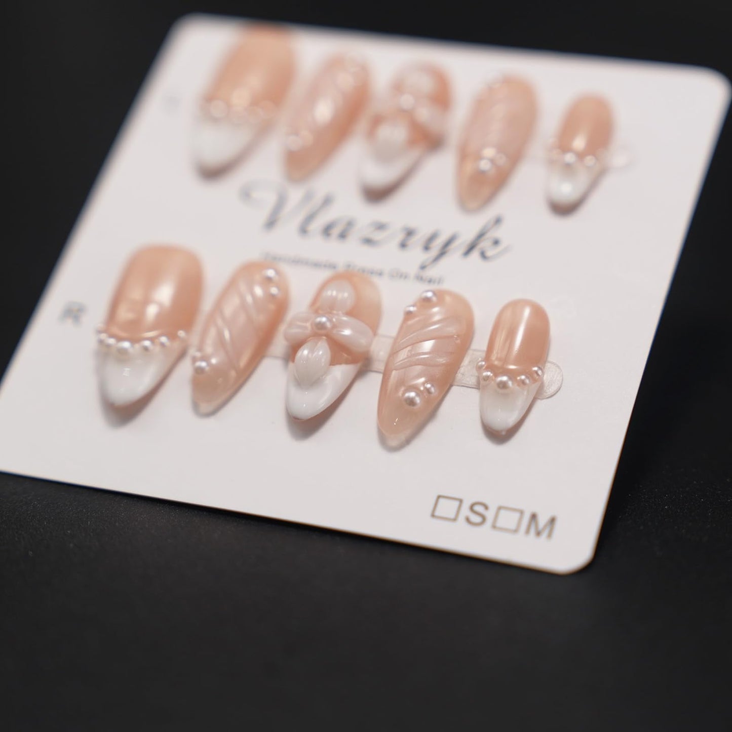 Handmade Press On Nails – Short Almond False Nails for Women, Reusable Acrylic White French Tip with Pearl & 3D Flowers Design – Salon Quality Fake Nails (10PCS Size S)