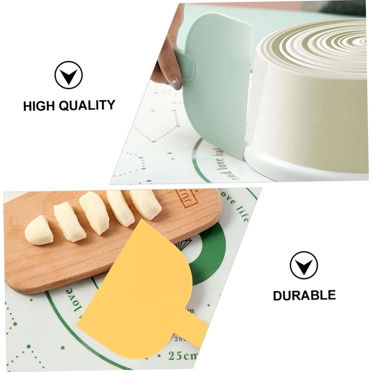 KICHOUSE Dough Scraper 3-Pack with Spoon Handle 6.49X4.72In Non-Stick Plastic Dough Cutter Kitchen Gadget for Baking Pizza Bread Cake Preparation