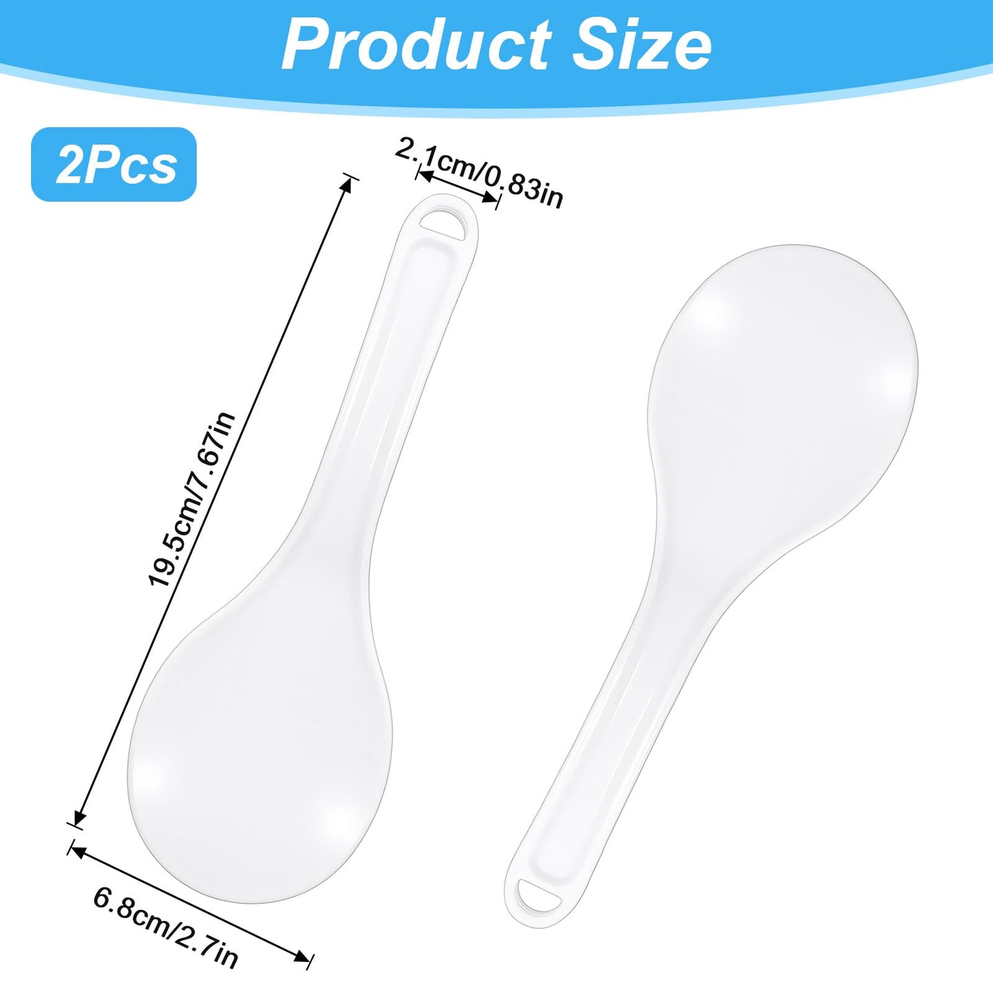 2 PCS Plastic Rice Spoon Paddle, Non Stick Hanging Rice Spatula, 7.67 Inch Heat Resistant Rice Cooker Serving Spoon for Kitchen Restaurant Grains (White)