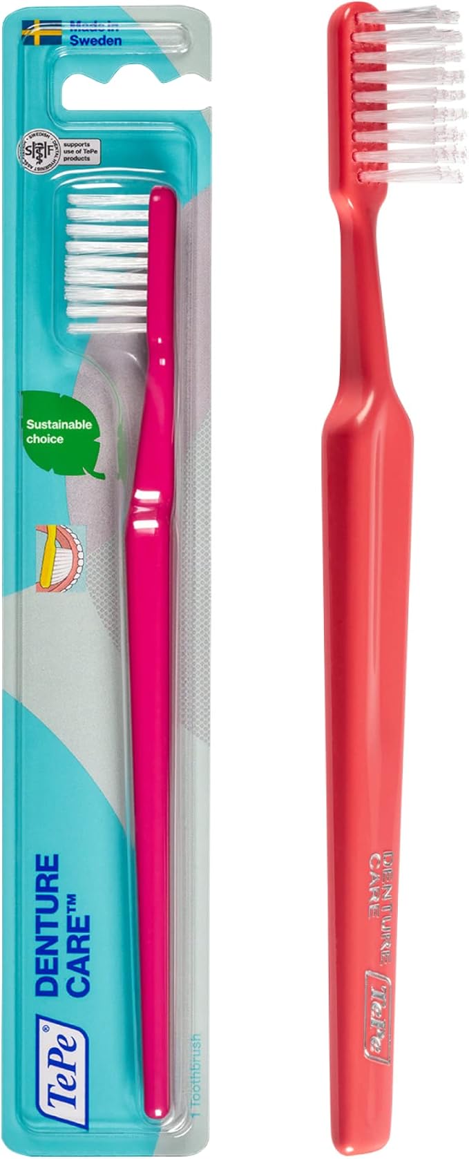 TePe Denture Care Denture Brush, Adult Denture-Cleaner Toothbrush for Full or Partial Dentures