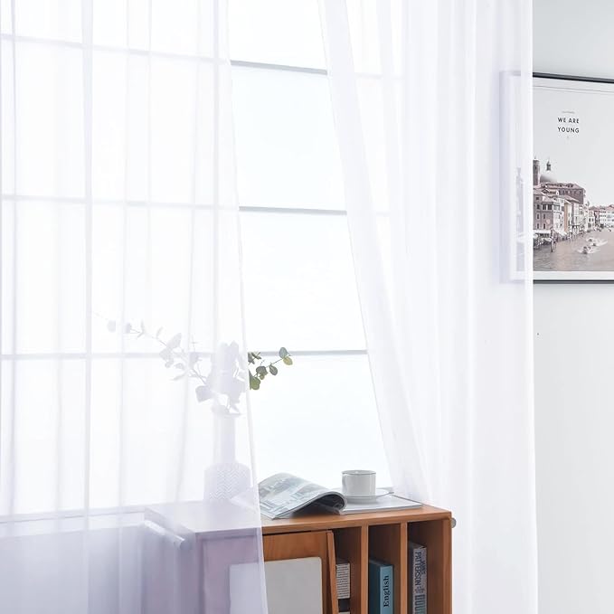 SpaceDresser Sheer Voile Window Treatment Rod Pocket Curtain Panels for Kitchen Bedroom Living Room Drapes Sunlight Filtering Privacy Semi Home Decor Assorted Colors Sizes (Optical White, 52 W x 72 L)